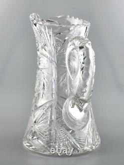 Vintage American Brilliant Cut Crystal Heavy Glass Pitcher 10