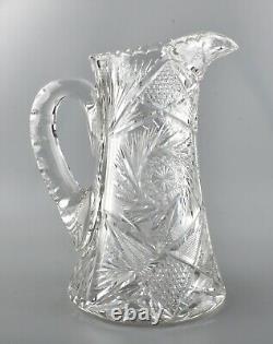 Vintage American Brilliant Cut Crystal Heavy Glass Pitcher 10