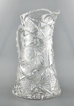 Vintage American Brilliant Cut Crystal Heavy Glass Pitcher 10