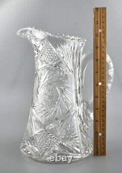 Vintage American Brilliant Cut Crystal Heavy Glass Pitcher 10