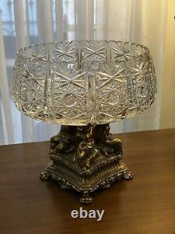 Vintage American Brilliant Cut Crystal Pedestal Bowl Cherubs-Compote L&L Base