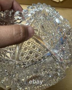 Vintage American Brilliant Cut Glass Crystal Bowl Scalloped Sawtooth Edge
