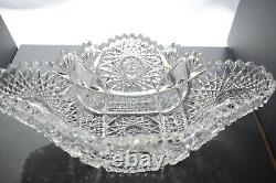 Vintage American Brilliant Cut Glass Crystal Large Boat Bowl 12x7 And 4 High