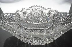 Vintage American Brilliant Cut Glass Crystal Large Boat Bowl 12x7 And 4 High