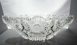 Vintage American Brilliant Cut Glass Crystal Large Boat Bowl 12x7 And 4 High
