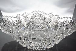 Vintage American Brilliant Cut Glass Crystal Large Boat Bowl 12x7 And 4 High