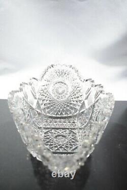 Vintage American Brilliant Cut Glass Crystal Large Boat Bowl 12x7 And 4 High