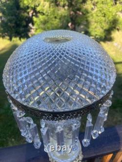 Vintage American Brilliant Cut Glass Lamp Crystal Spearpoint Prisms 24 Nachtmann