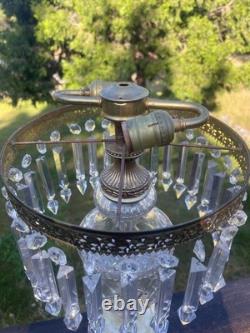 Vintage American Brilliant Cut Glass Lamp Crystal Spearpoint Prisms 24 Nachtmann