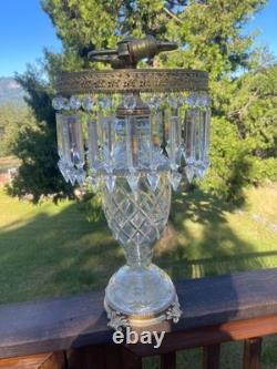 Vintage American Brilliant Cut Glass Lamp Crystal Spearpoint Prisms 24 Nachtmann