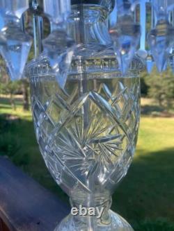 Vintage American Brilliant Cut Glass Lamp Crystal Spearpoint Prisms 24 Nachtmann