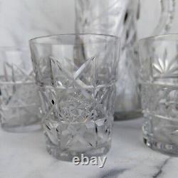 Vintage American Brilliant Cut Glass Pitcher & Set of 4 Matching Glasses Crystal