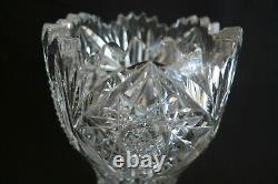 Vintage American Brilliant Cut Glass Tall Size Vase Flower Design 9 1/2 Crystal