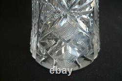 Vintage American Brilliant Cut Glass Tall Size Vase Flower Design 9 1/2 Crystal
