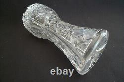 Vintage American Brilliant Cut Glass Tall Size Vase Flower Design 9 1/2 Crystal