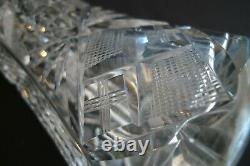 Vintage American Brilliant Cut Glass Tall Size Vase Flower Design 9 1/2 Crystal