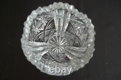 Vintage American Brilliant Cut Glass Tall Size Vase Flower Design 9 1/2 Crystal