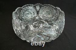 Vintage American Brilliant Large Ornate Round Cut Glass Crystal Bowl