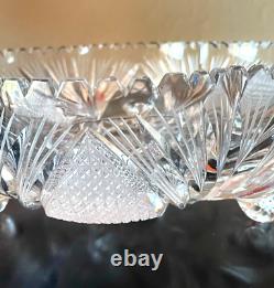 Vintage American Brilliant Period ABP Cut Glass Crystal Footed Bowl Dish 8 3/4