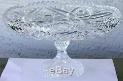 Vintage American Cut Glass Brilliant Crystal Cake Stand Pedestal Plate 11 Diam