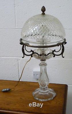 Vintage Antique Cut Glass Crystal Mushroom Table Lamp Light