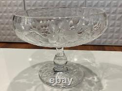 Vintage Antique Intaglio Cut Crystal Glass Centerpiece Compote Grapes Decoration