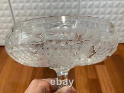 Vintage Antique Intaglio Cut Crystal Glass Centerpiece Compote Grapes Decoration