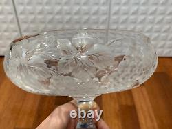 Vintage Antique Intaglio Cut Crystal Glass Centerpiece Compote Grapes Decoration