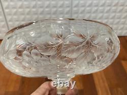 Vintage Antique Intaglio Cut Crystal Glass Centerpiece Compote Grapes Decoration