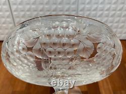 Vintage Antique Intaglio Cut Crystal Glass Centerpiece Compote Grapes Decoration