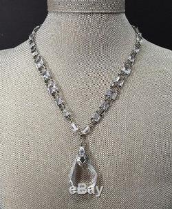 Vintage Art Deco Open Back Bezel Set Crystal Cut Glass Dangle Pendant Necklace