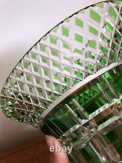 Vintage Art Deco Quality Green Flashed Cut Crystal Glass Basket Vase Bohemian