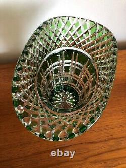 Vintage Art Deco Quality Green Flashed Cut Crystal Glass Basket Vase Bohemian