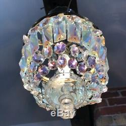 Vintage Aurora Borealis Crystal Cut Glass 2 Tier Tent & Bag Chandelier, Working
