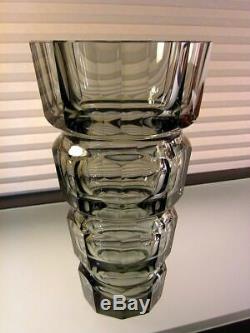 Vintage Authentic Moser Crystal Cut Vase Grey