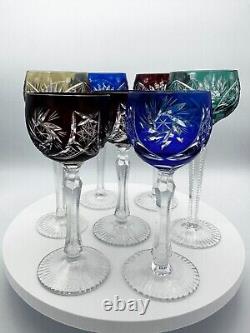 Vintage BOHEMIAN Cut To Clear Crystal Glass Wine Hock Set 7 Nachtmann Ajka