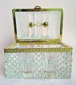Vintage Baccarat Cut Crystal Chest Casket Box Dore Bronze Mounts Bow Clasp