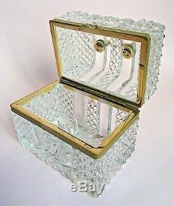 Vintage Baccarat Cut Crystal Chest Casket Box Dore Bronze Mounts Bow Clasp