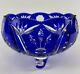 Vintage Blue Bohemian Czech Cut Crystal Footed Bowl