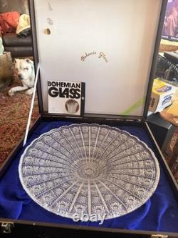 Vintage Bohemia Glass Hand Cut Crystal Bowl in Original Case Czechoslovakia Made