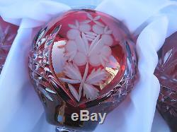 Vintage Bohemia Hand Cut Gold Ruby Cased Crystal Wine Glass 8 Oz 6 Pc Mint Nib