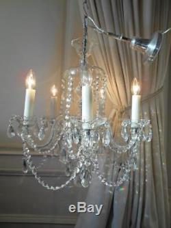 Vintage Bohemian All Cut Glass & Lead Crystal 5lt Chandelier 1 Of 2