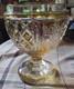 Vintage Bohemian Amber Cut Crystal Compote Hand Cut Engraved Floral Pedestal