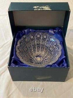Vintage Bohemian Crystal Bowl Hand Cut 24% Lead Czech Republic Queens Lace