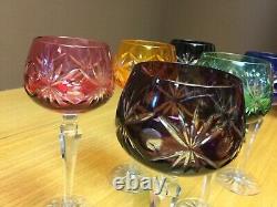 Vintage Bohemian Crystal Cut to Clear Colored Wine 7 1/2 Stems (Set of 6)