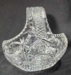 Vintage Bohemian Crystal Hand Cut Glass Oval Bridal Basket or Fruit Bowl AMAZING