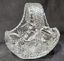 Vintage Bohemian Crystal Hand Cut Glass Oval Bridal Basket or Fruit Bowl AMAZING