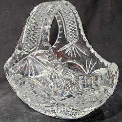 Vintage Bohemian Crystal Hand Cut Glass Oval Bridal Basket or Fruit Bowl AMAZING