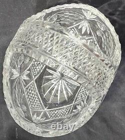 Vintage Bohemian Crystal Hand Cut Glass Oval Bridal Basket or Fruit Bowl AMAZING