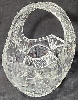 Vintage Bohemian Crystal Hand Cut Glass Oval Bridal Basket or Fruit Bowl AMAZING
